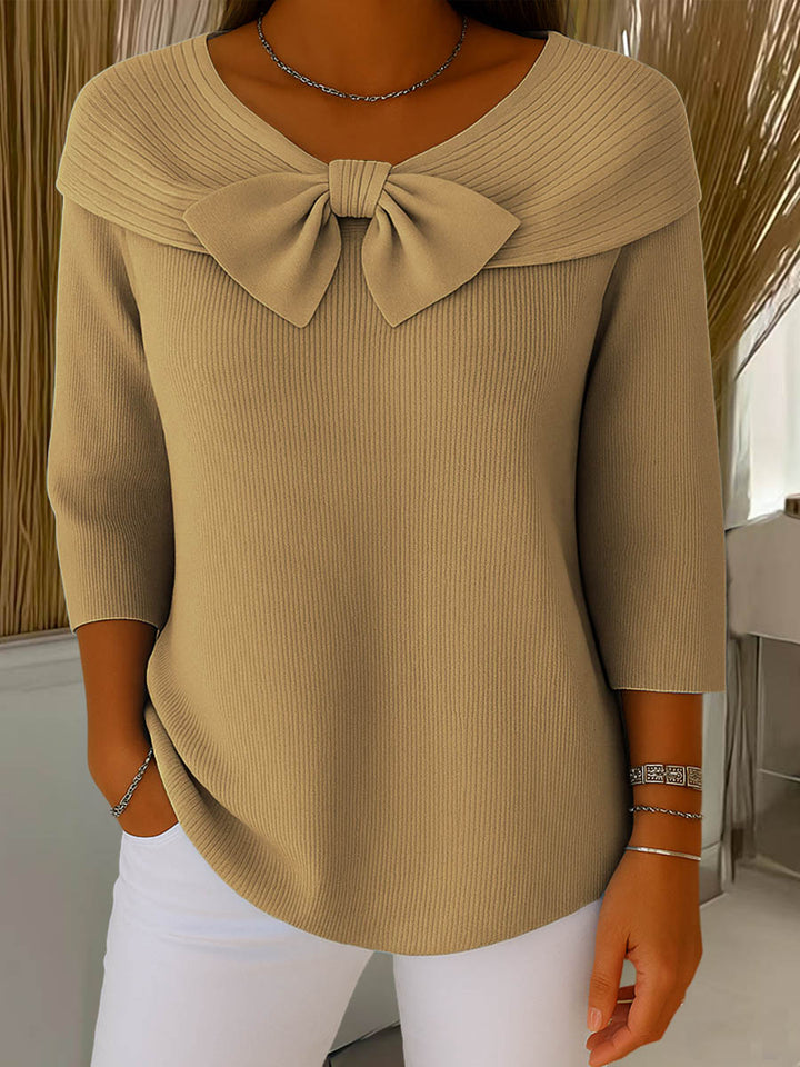 Women's Soft Knit Pullover Sweater with Bow Detail