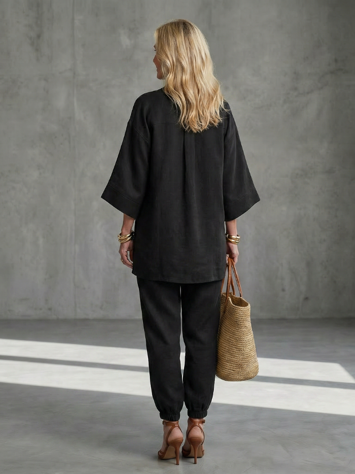 Elegant Relaxed Women's V-Neck Tunic & Gathered Trouser Set