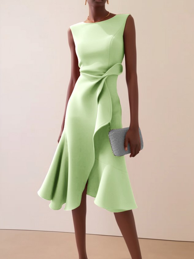 Elegant Draped Asymmetrical Women's Midi Dress