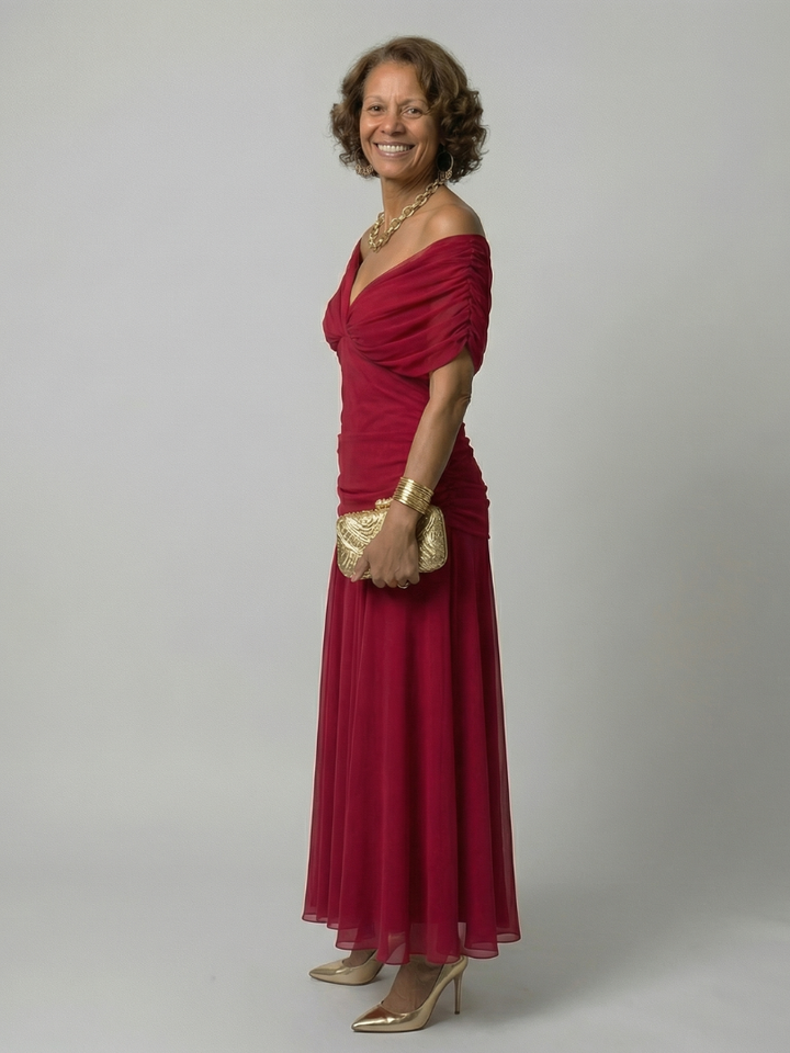 Elegant Lightweight Women's Off-Shoulder Flow Midi Dress