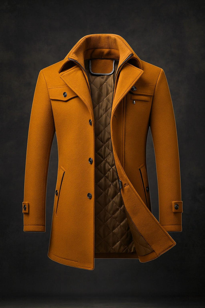 Men's Winter Coat with Textured Collar - Warm Lined and Durable