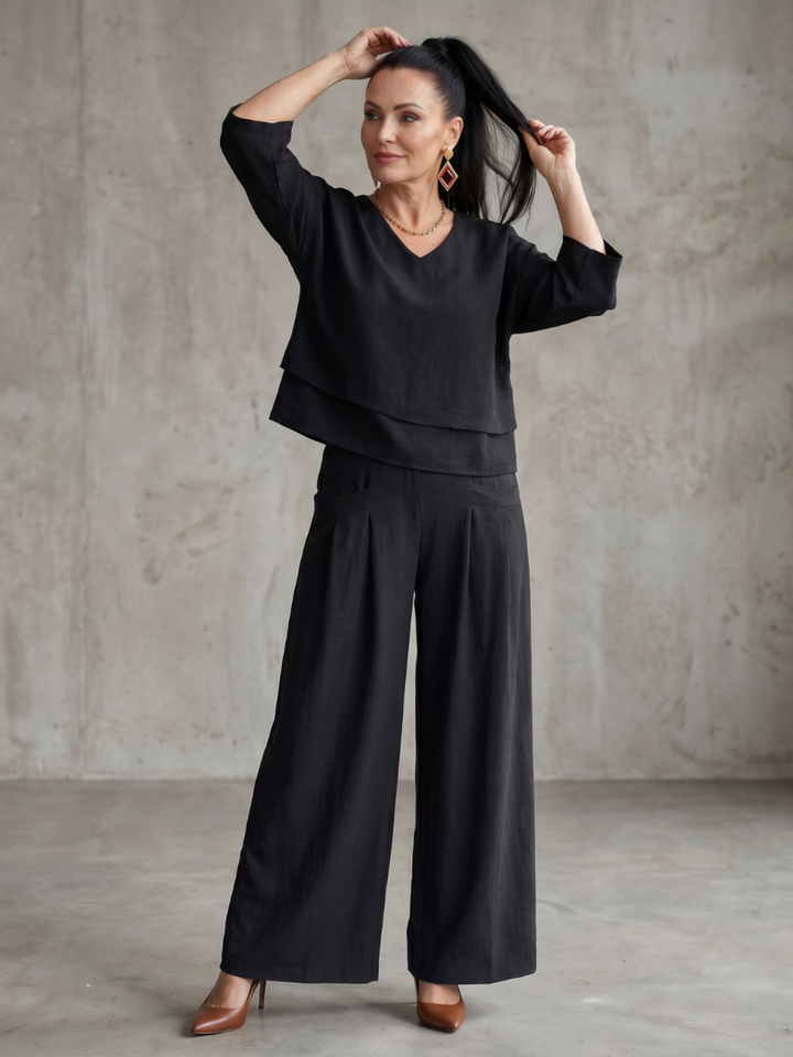 Elegant Layered Women's Wide Leg Two-Piece Set