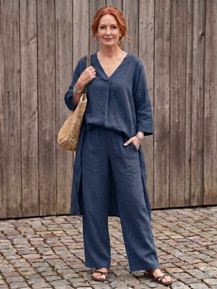 Comfortable Casual Women's Tunic Top & Wide Leg Pant Set