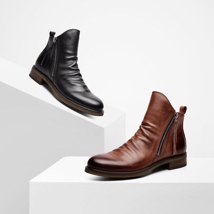 Men's Comfortable PU Leather Boots with Zipper - Non-Slip and Breathable
