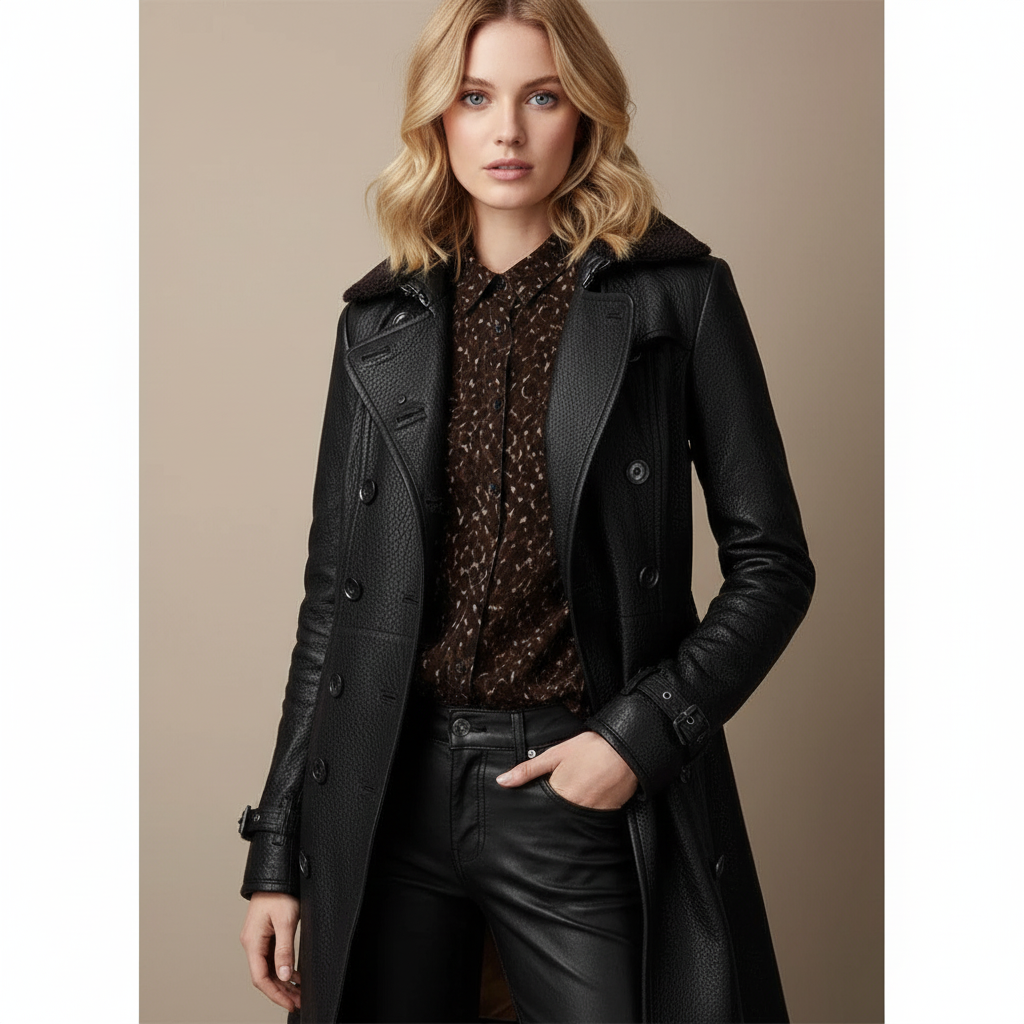 Elegant Women's Leather Coat - Tailored Fit
