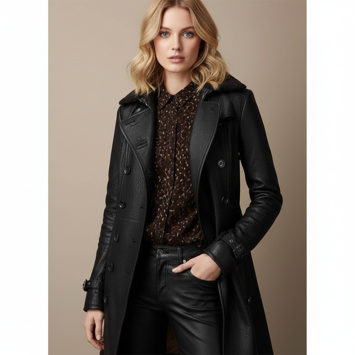 Elegant Women's Leather Coat - Tailored Fit