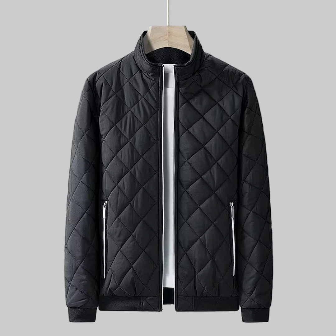 Quilted Men's Puffer Jacket with Stand Collar - Lightweight and Insulated
