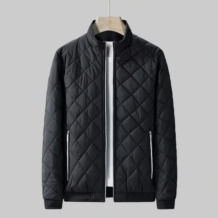 Quilted Men's Puffer Jacket with Stand Collar - Lightweight and Insulated