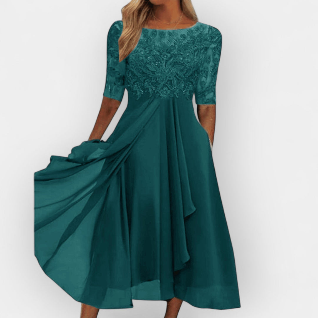 Elegant Women's Midi Dress with Feminine Silhouette - Versatile and Timeless