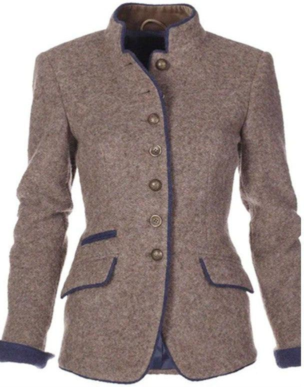 Elegant Women's Blazer Jacket with Contrast Trim - Tailored Fit