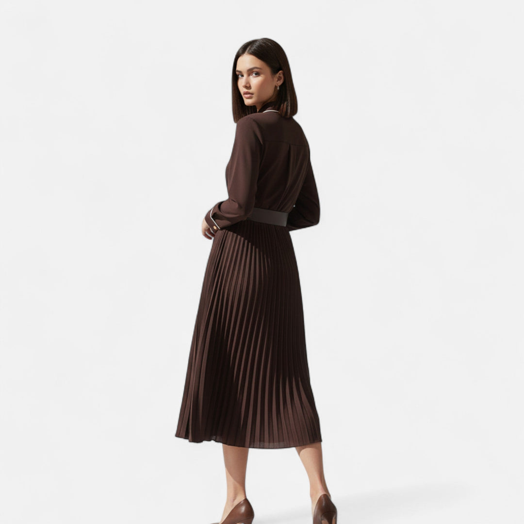 Women's Elegant Chiffon Midi Dress with Lapel Collar