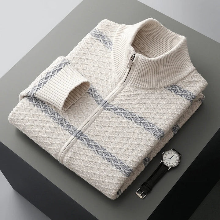 Men's Nordic Knit Zip Jacket with Woven Pattern