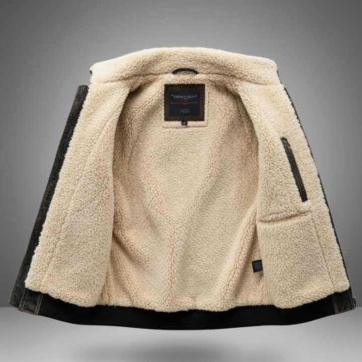 Warm Men's Vintage Leather Jacket with Fluffy Lining - Soft and Elegant