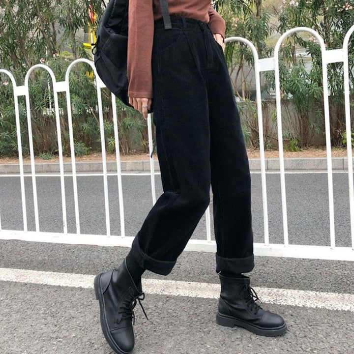 High-Quality Women's Corduroy Pants with High Waist - Straight Fit