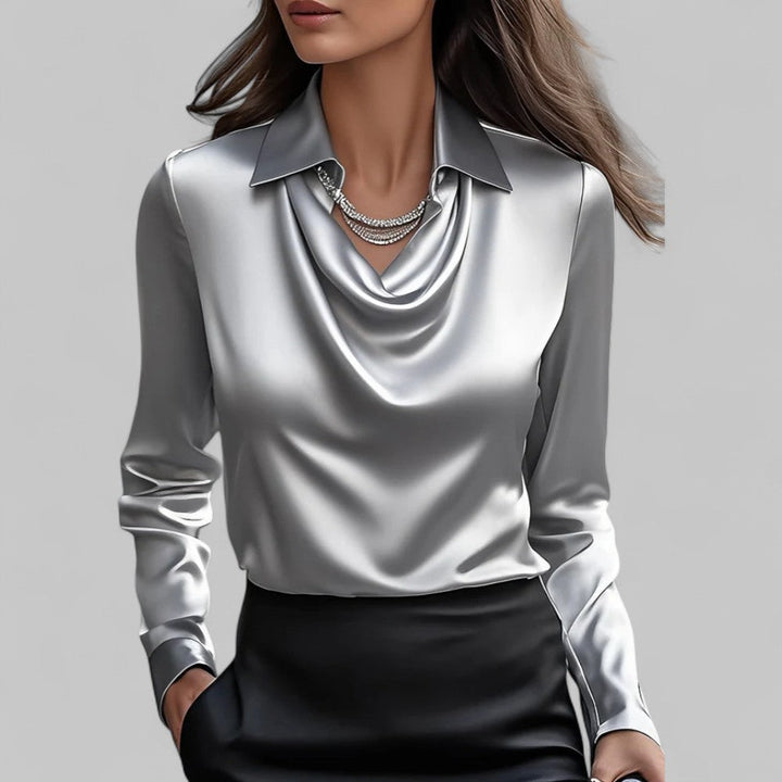 Elegant Satin Waterfall Neckline Women's Blouse