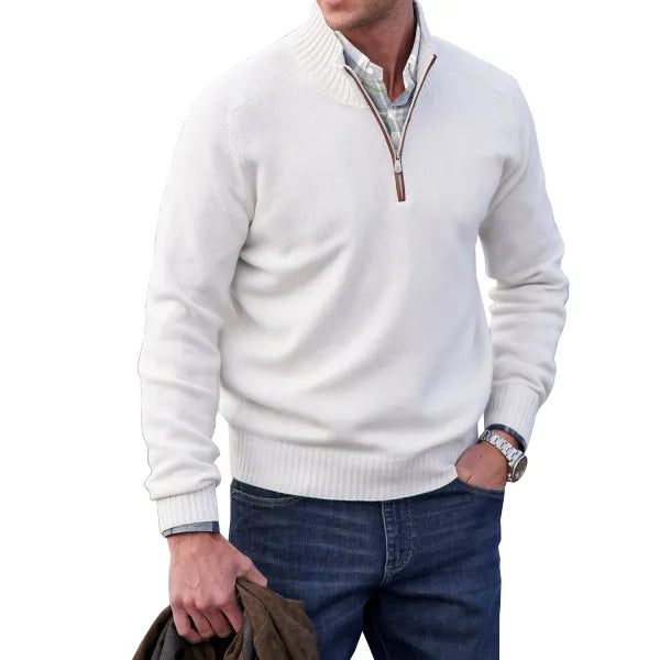 Men's Cashmere Zip-Up Sweater - Elegant Knit Pullover
