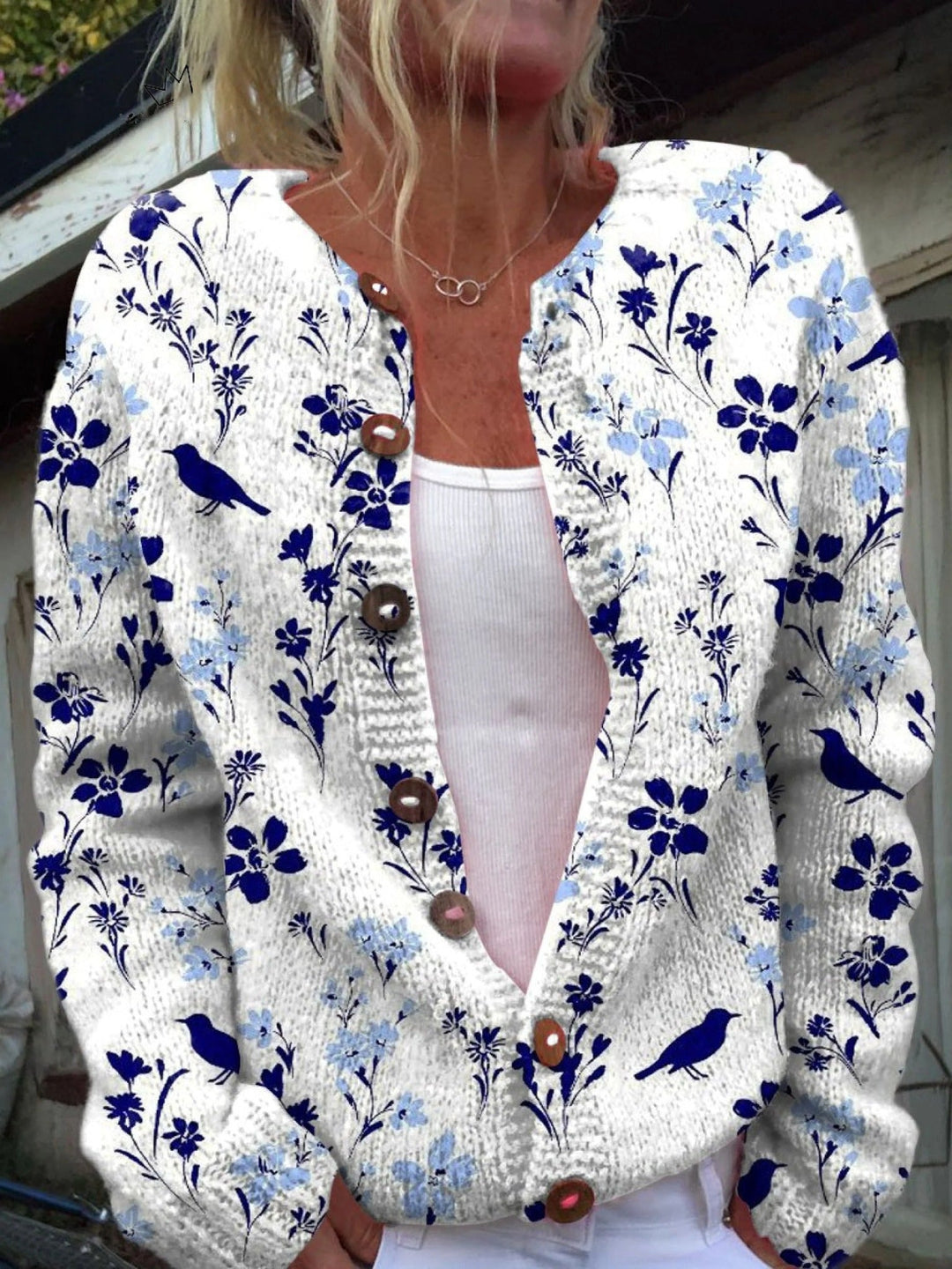Vintage Women's Floral Print Cardigan - Classic Button-Front Cardigan