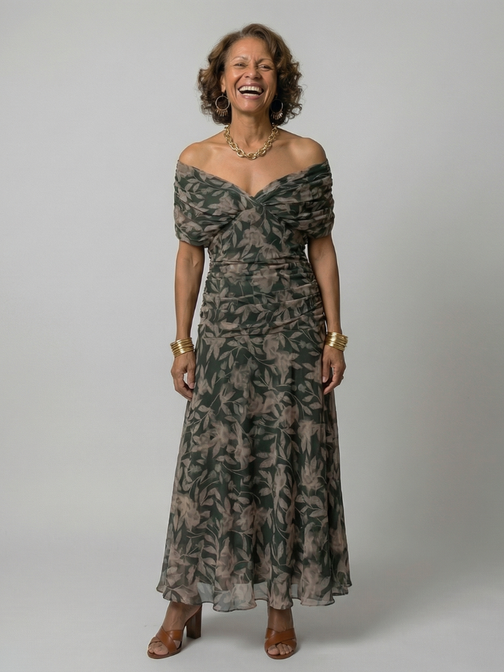 Elegant Lightweight Women's Off-Shoulder Flow Midi Dress