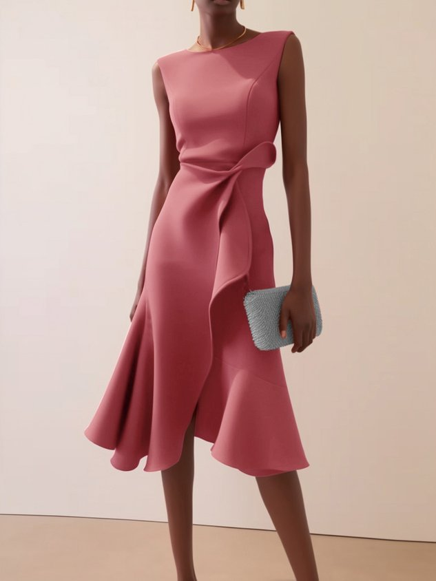 Elegant Draped Asymmetrical Women's Midi Dress
