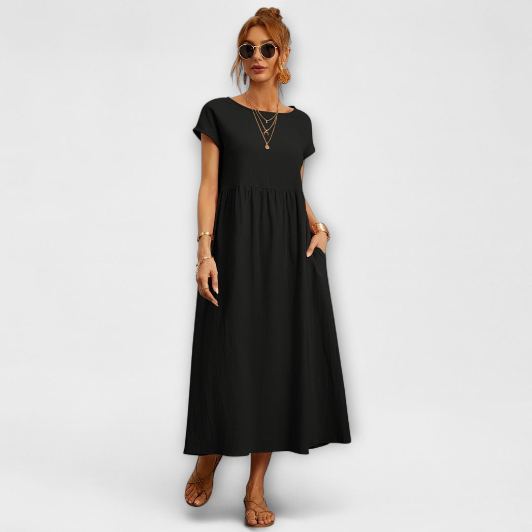 Elegant Women's Spring Dress with Flowing Silhouette - Light and Airy