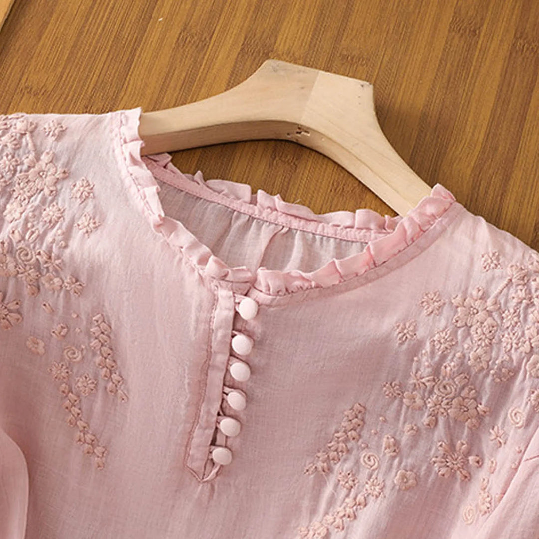 Elegant Embroidered Women's Button-Front Blouse
