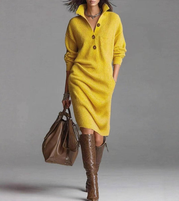 Women's Soft Knit Sweater Dress with Buttons