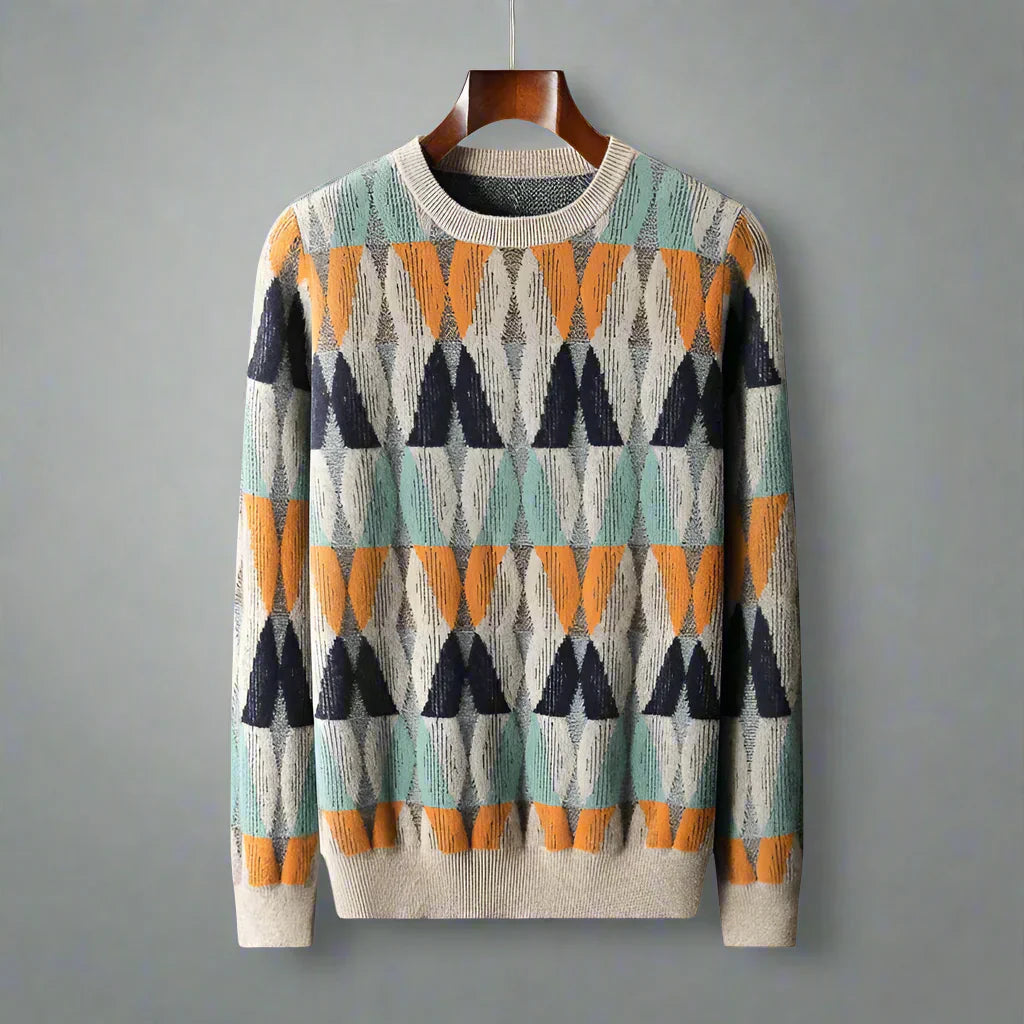 Men's Textured Pullover with Geometric Lines - Lightweight Knit