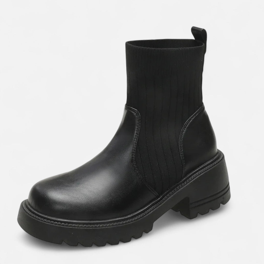 Elegant Women's Block Heel Ankle Boots - Slip-On Design