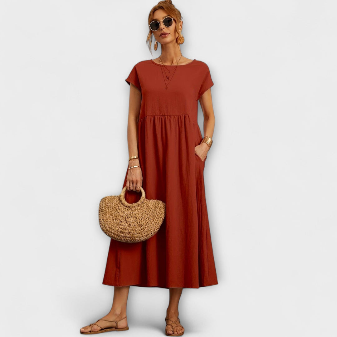 Elegant Women's Spring Dress with Flowing Silhouette - Light and Airy