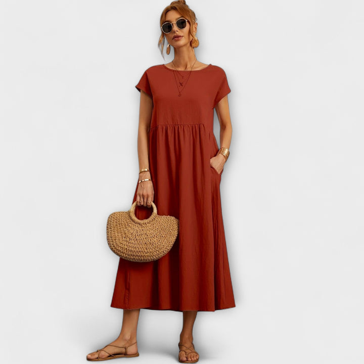 Elegant Women's Spring Dress with Flowing Silhouette - Light and Airy