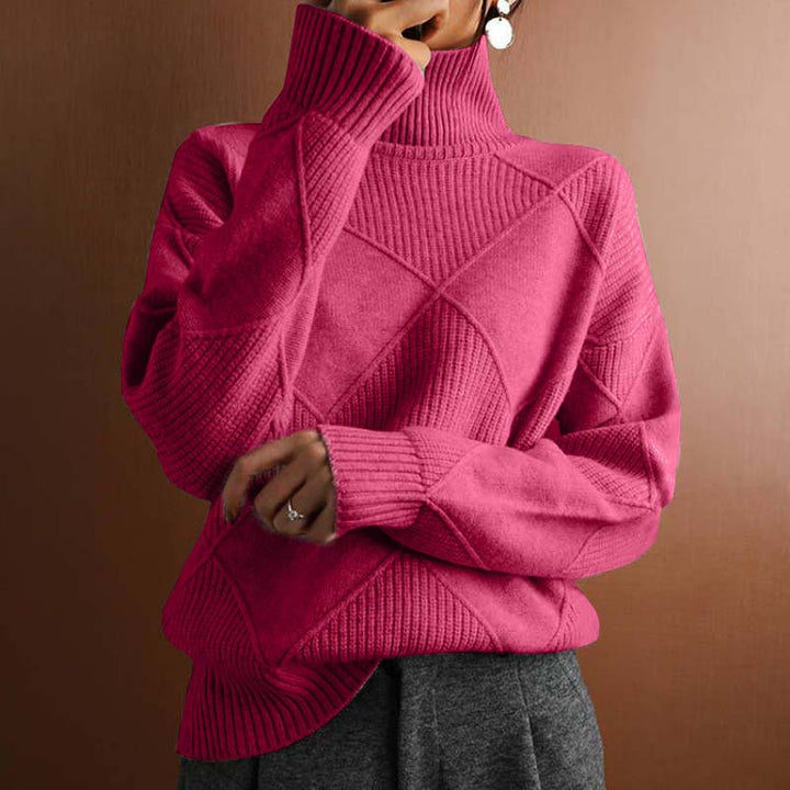 Structured Women's Turtleneck Sweater with Geometric Pattern - Soft and Elegant