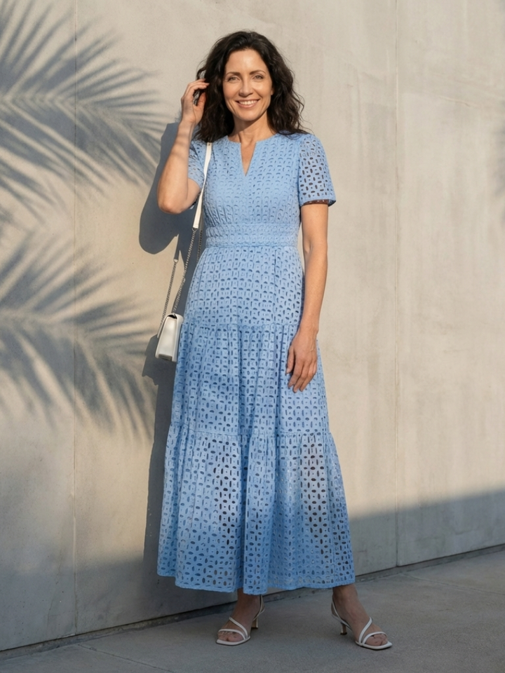 Lightweight Elegant Women's V-Neck Tiered Midi Dress