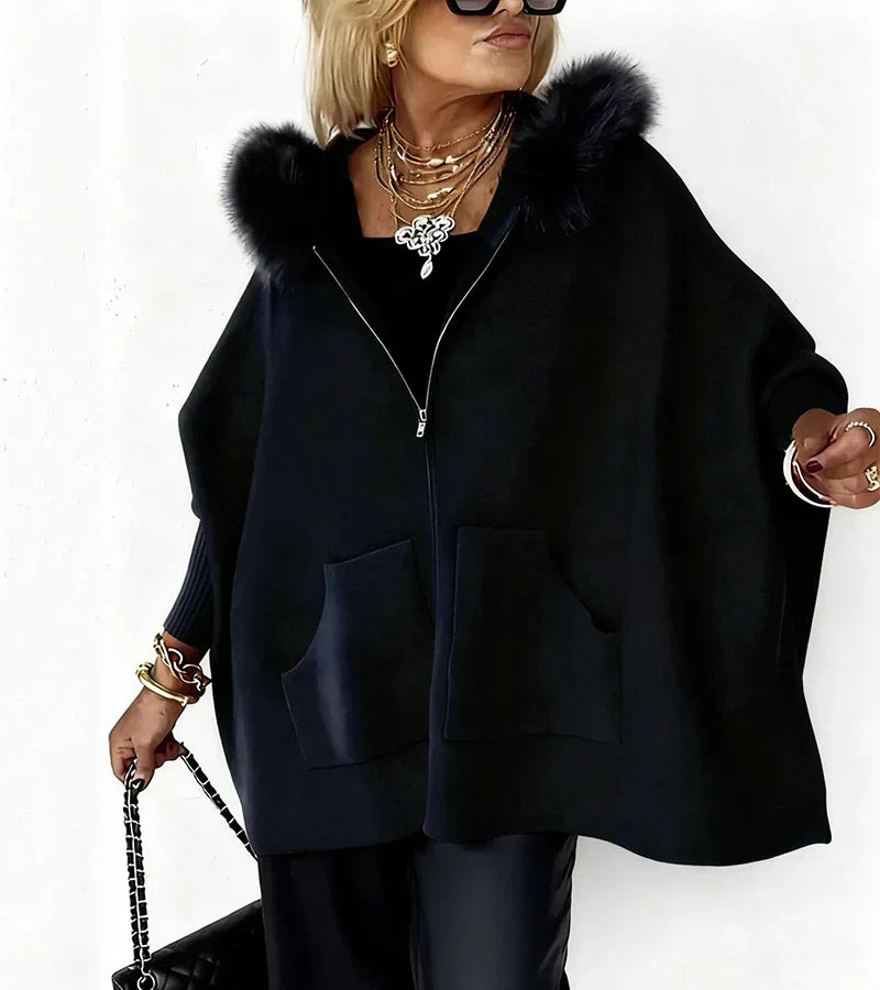 Women's Casual Hooded Coat with Faux Fur Collar - Warm Winter Jacket