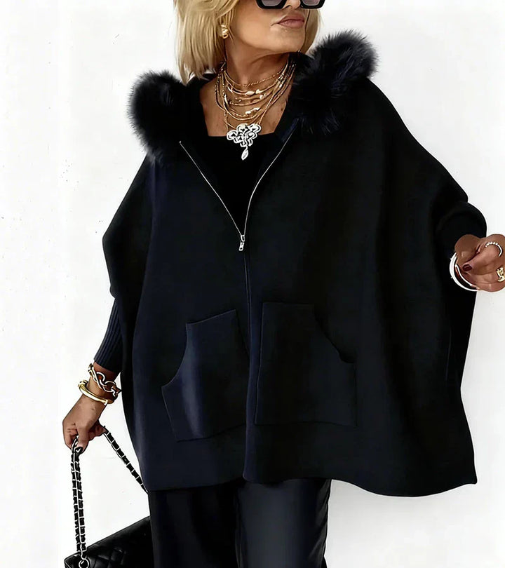 Women's Casual Hooded Coat with Faux Fur Collar - Warm Winter Jacket