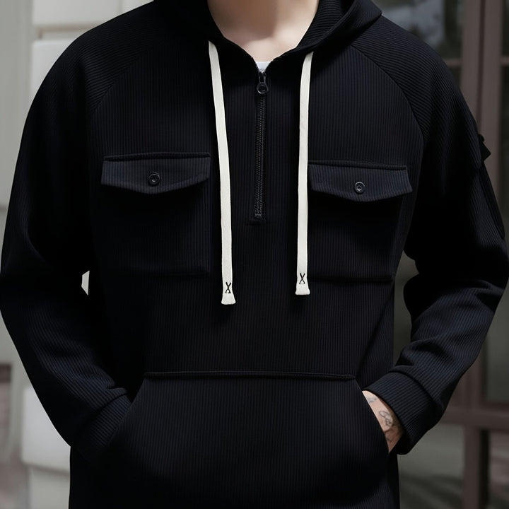 Men's Quarter-Zip Hoodie with Chest Pockets