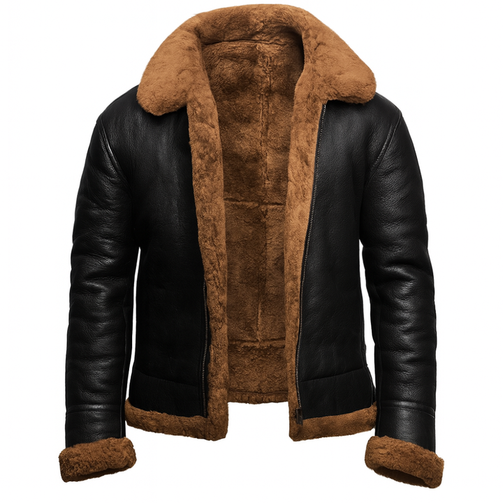 Men's Aviator Leather Jacket with Sherpa Lining - Warm Pilot Jacket in PU Leather