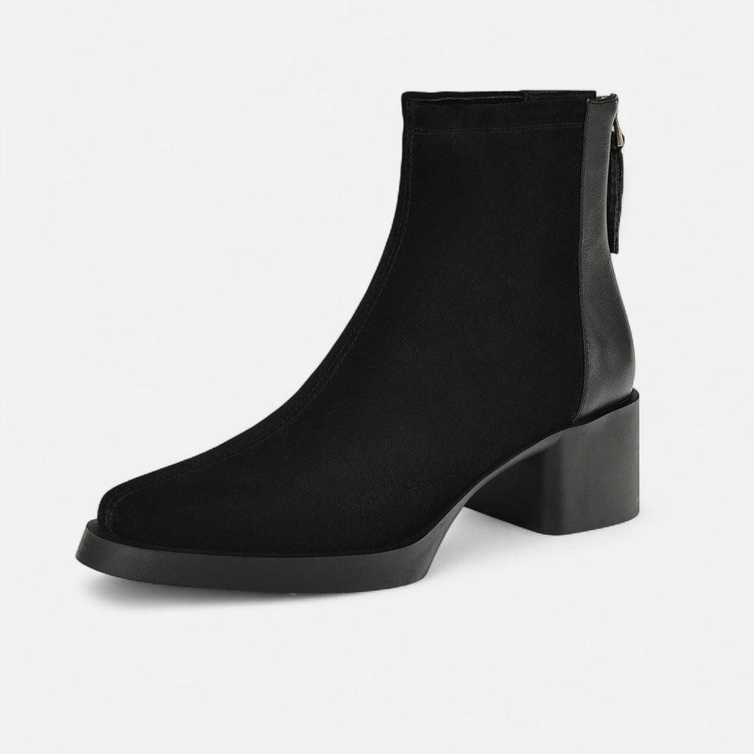 Women's Suede Ankle Boots with Square Toe and Mid Heel