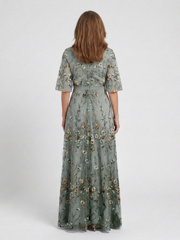 Elegant Floral Women's V-Neck Short Sleeve Maxi Dress