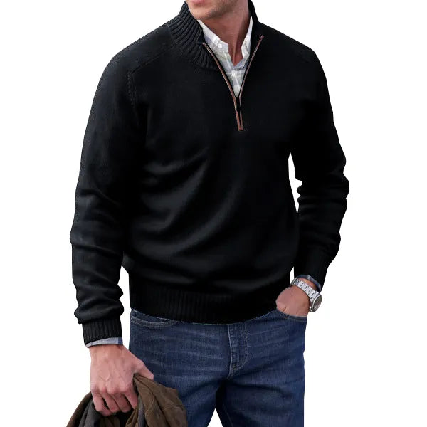Men's Cashmere Zip-Up Sweater - Elegant Knit Pullover