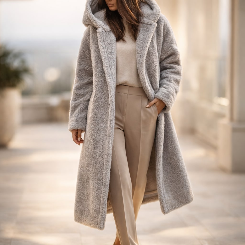 Elegant Hooded Women's Long Coat
