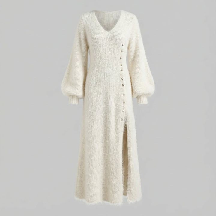 Elegant Fluffy Maxi Dress with Button Detail Women