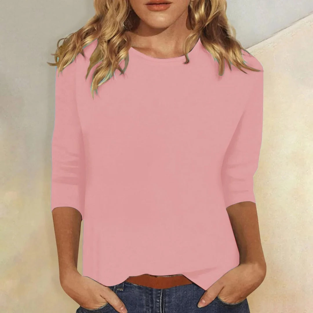 Casual Women's Crew Neck 3/4 Sleeve Everyday Top