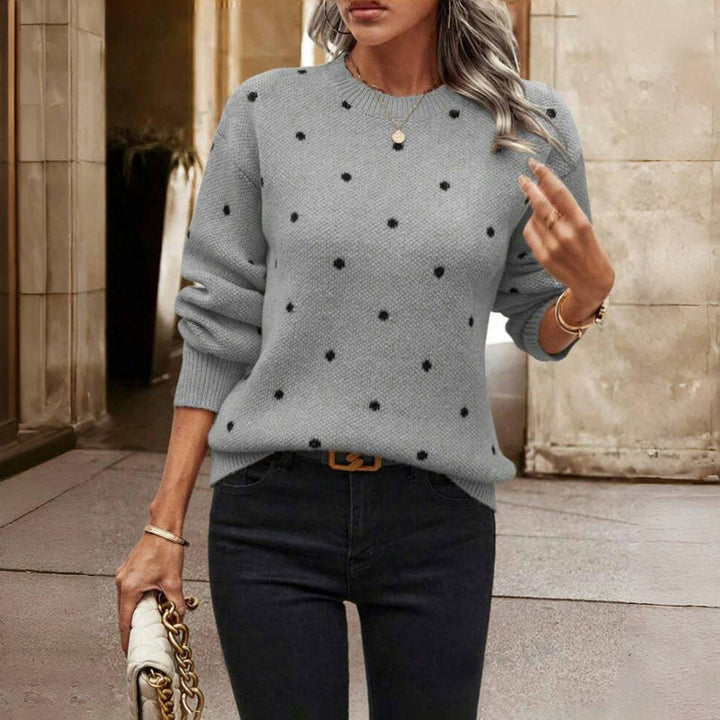Women's Polka Dot Knit Sweater with Round Neckline