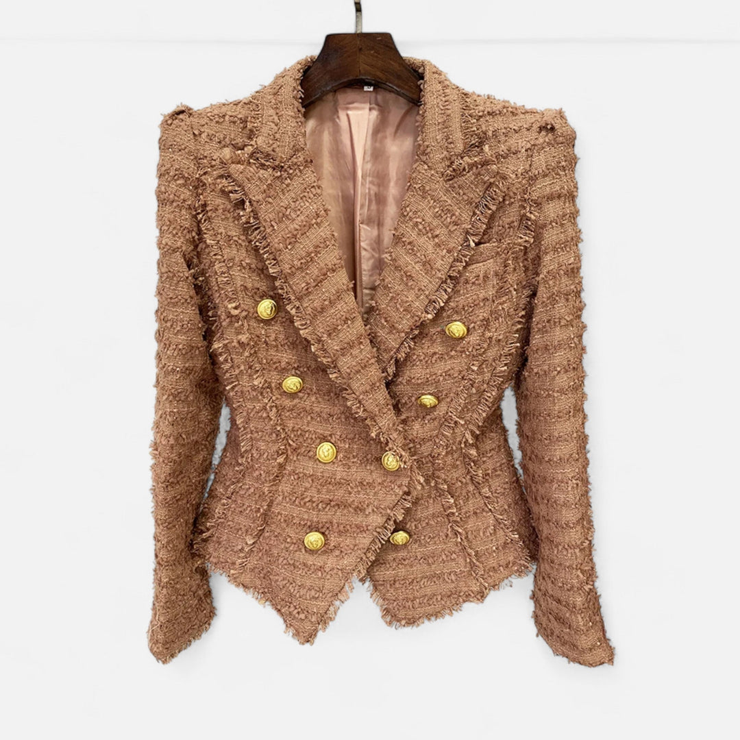 Elegant Slim Fit Women's Tweed Blazer with Tassel Details