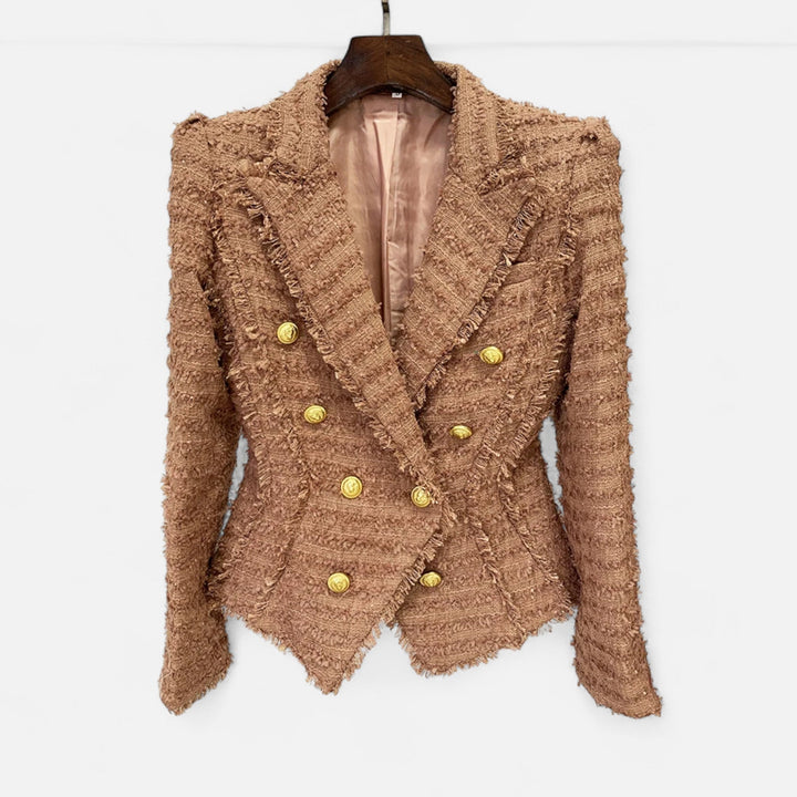 Elegant Slim Fit Women's Tweed Blazer with Tassel Details