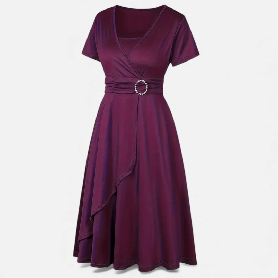 Elegant Rhinestone V-Neck Asymmetric Women's Evening Dress