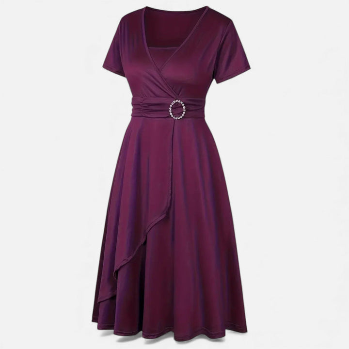 Elegant Rhinestone V-Neck Asymmetric Women's Evening Dress