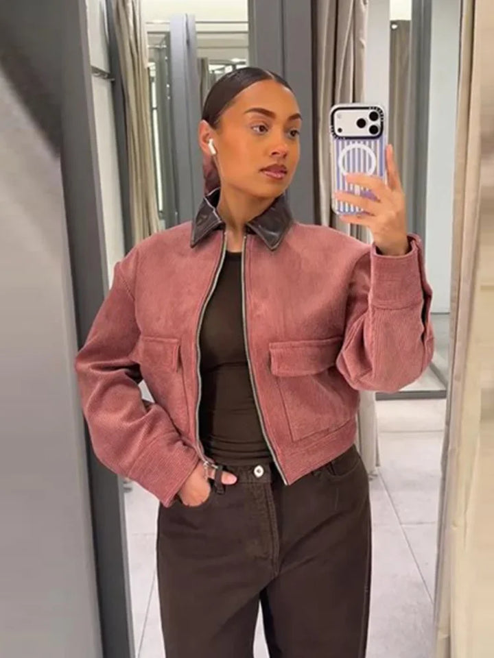 Stylish Cropped Zip-Up Women's Bomber Jacket