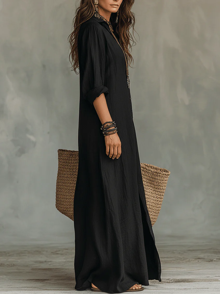 Elegant Oversized Women's Maxi Dress with Buttons