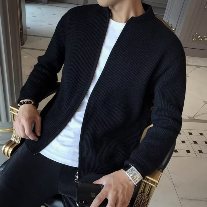 Classic Men's Zip-Up Knit Sweater - Lightweight and Breathable